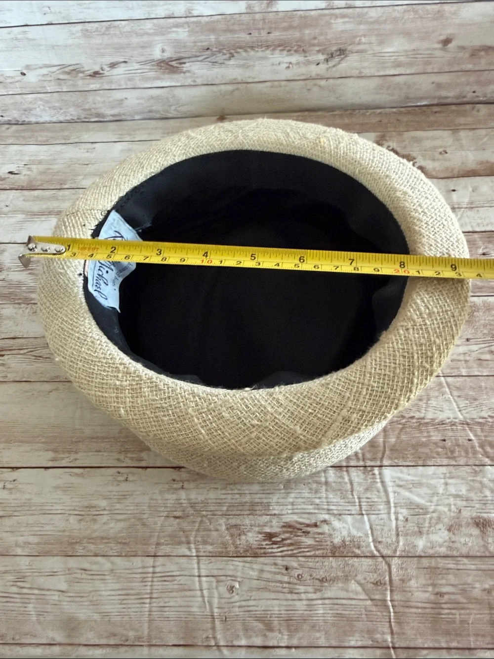 Vintage Cream Straw Pillbox Hat with Black Grosgrain Band - Picture 9 of 9